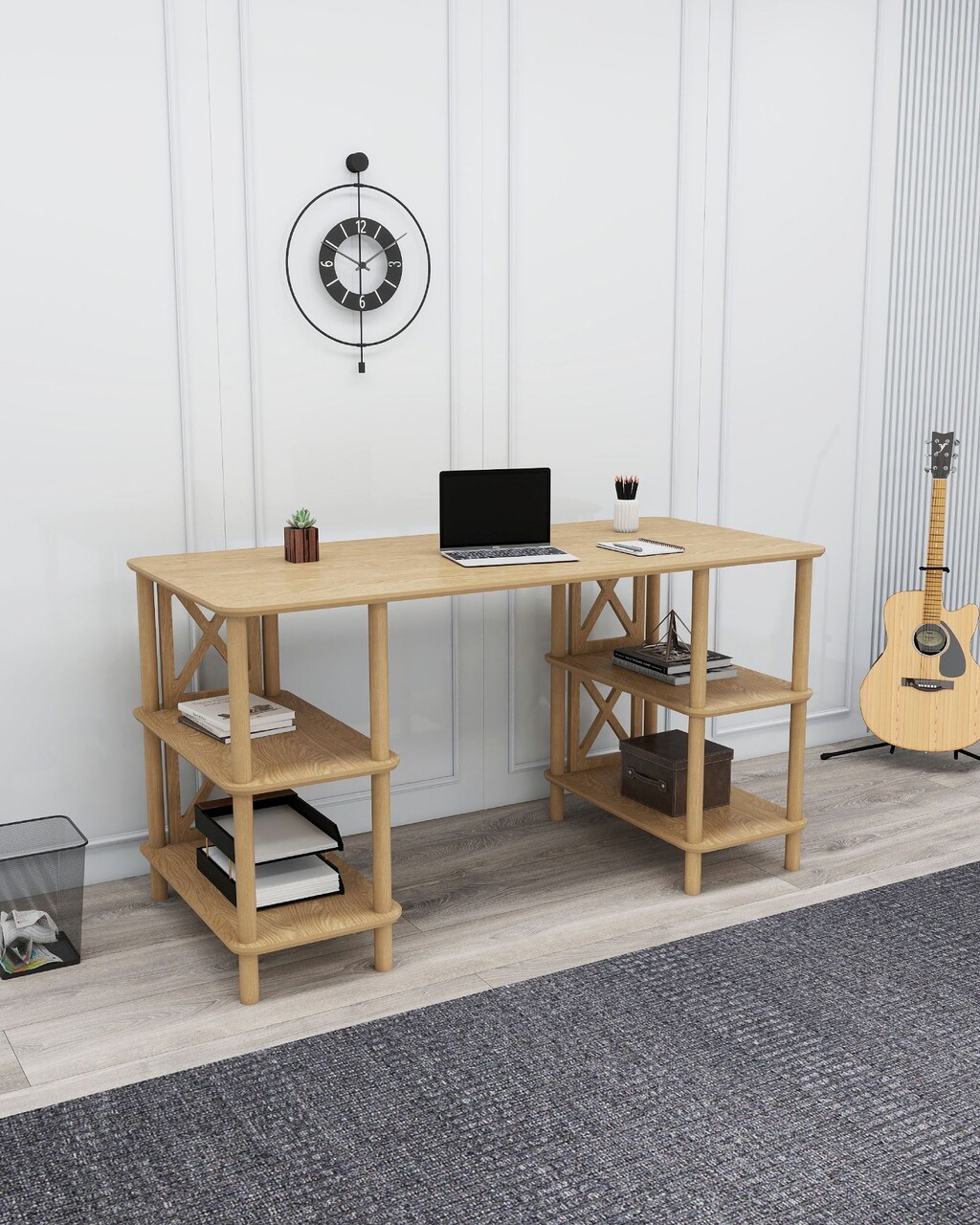 Birou, Hanah Home, Vista, 145x75x65 cm, Stejar - imagine 7